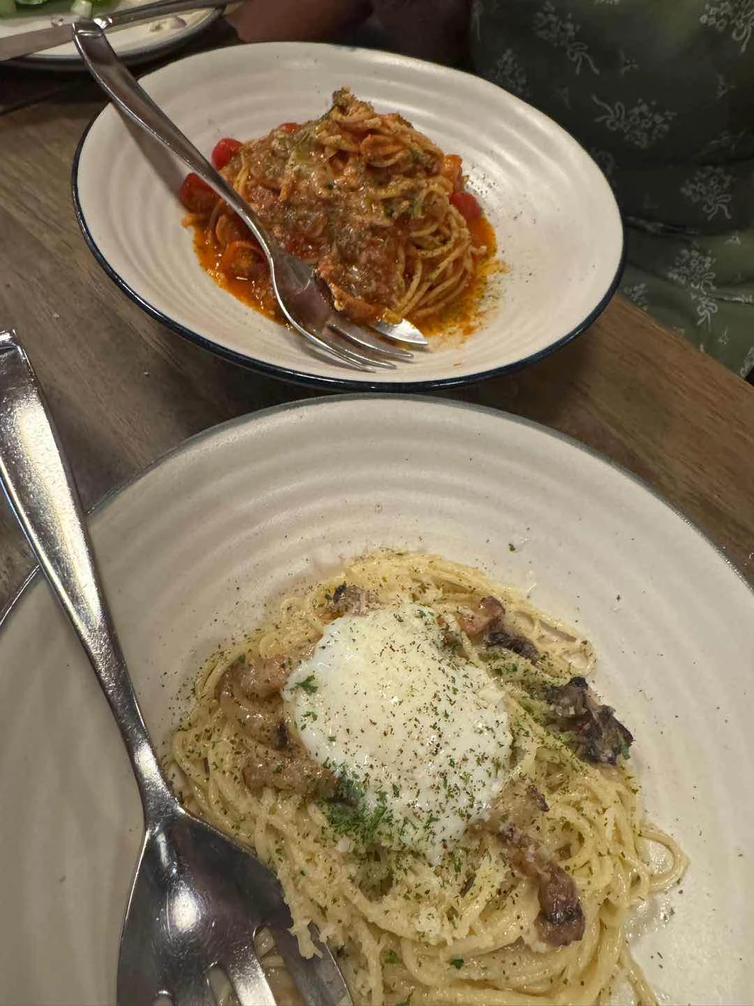 amatriciana and pancetta carbonara