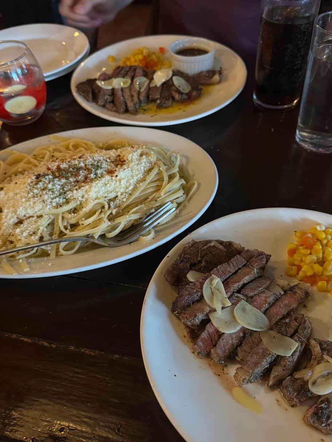 Grass-fed rib eye and Aglio Olio