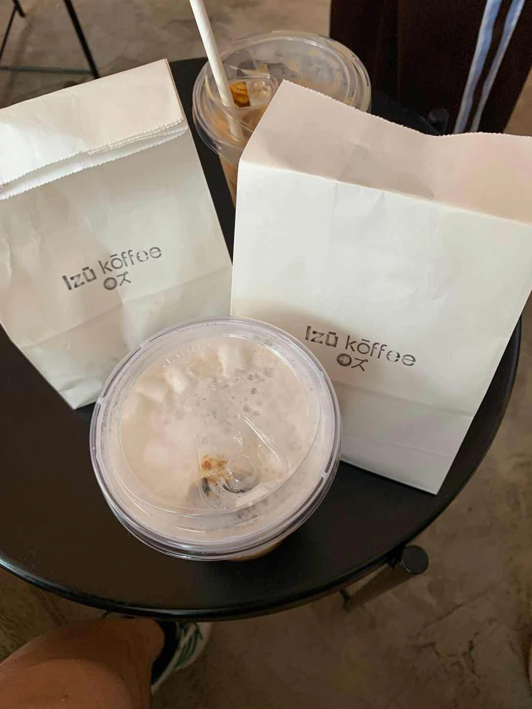 Iced Marshmallow Latte, Cinnamon Roll, and Choco Banana Muffin