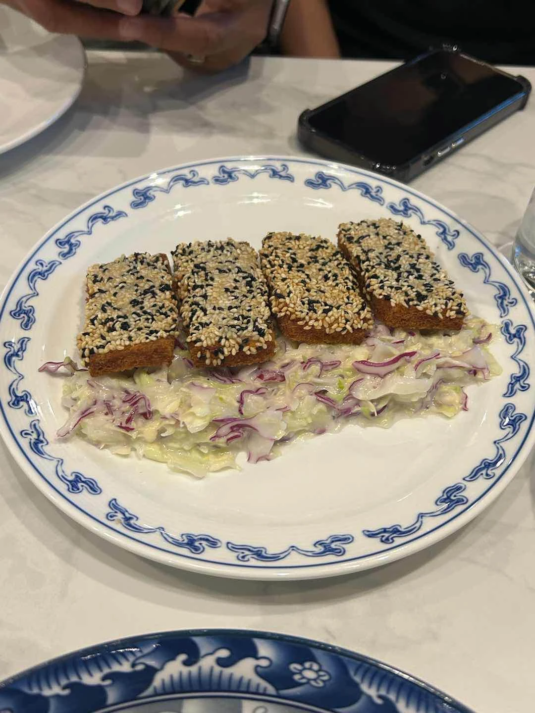 Prawn toast with spicy cabbage … smth
