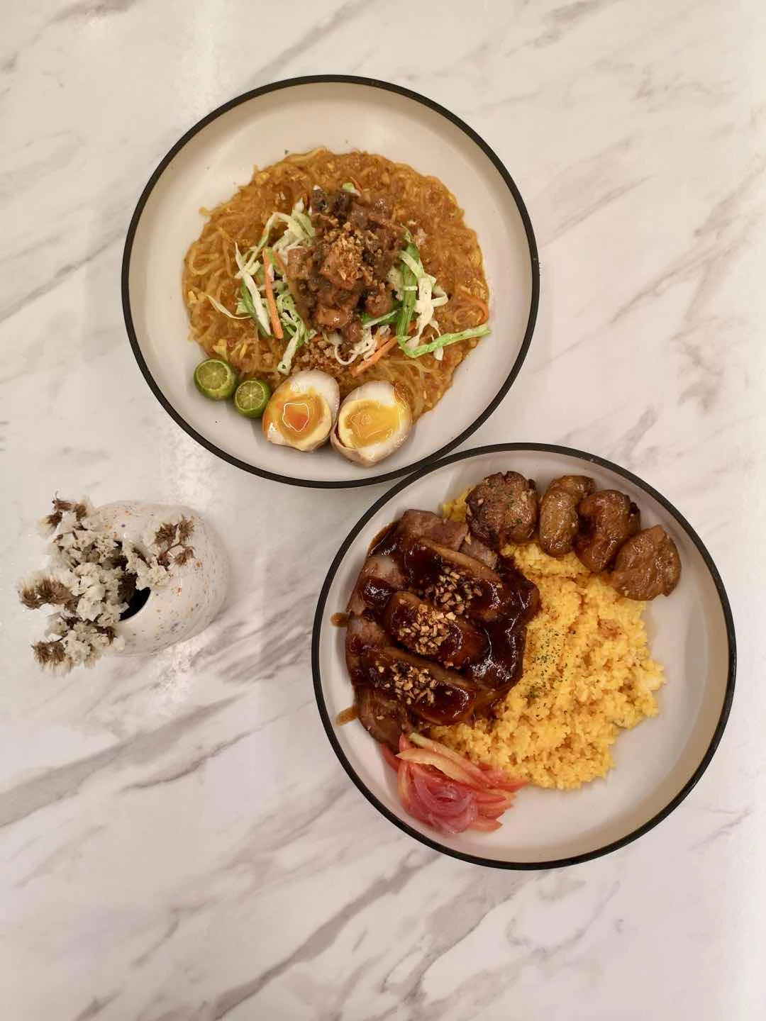 charsiu pork belly and sisig palabok