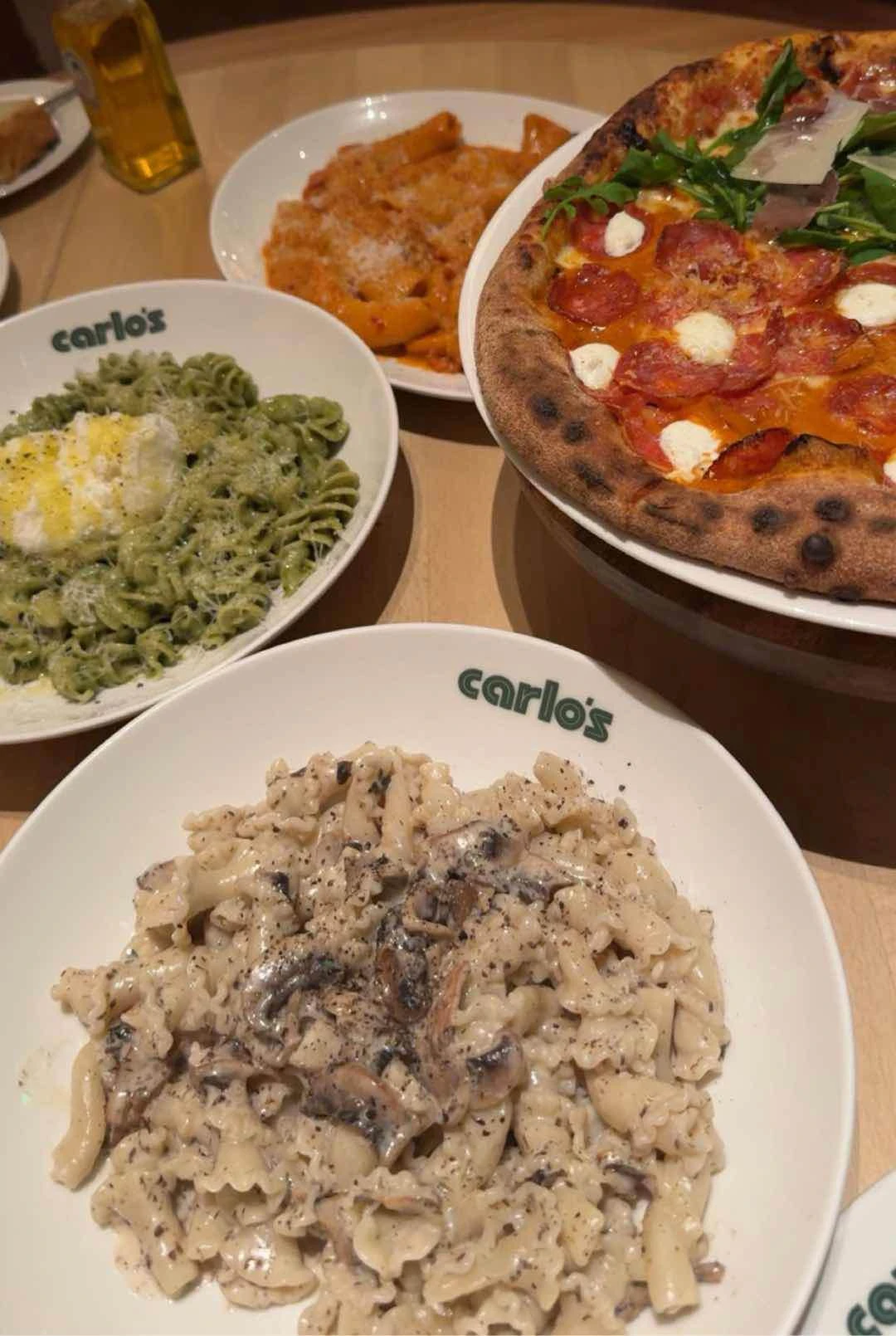 truffle and mushroom, pesto with burrata, spicy vodka pasta of Carlo's