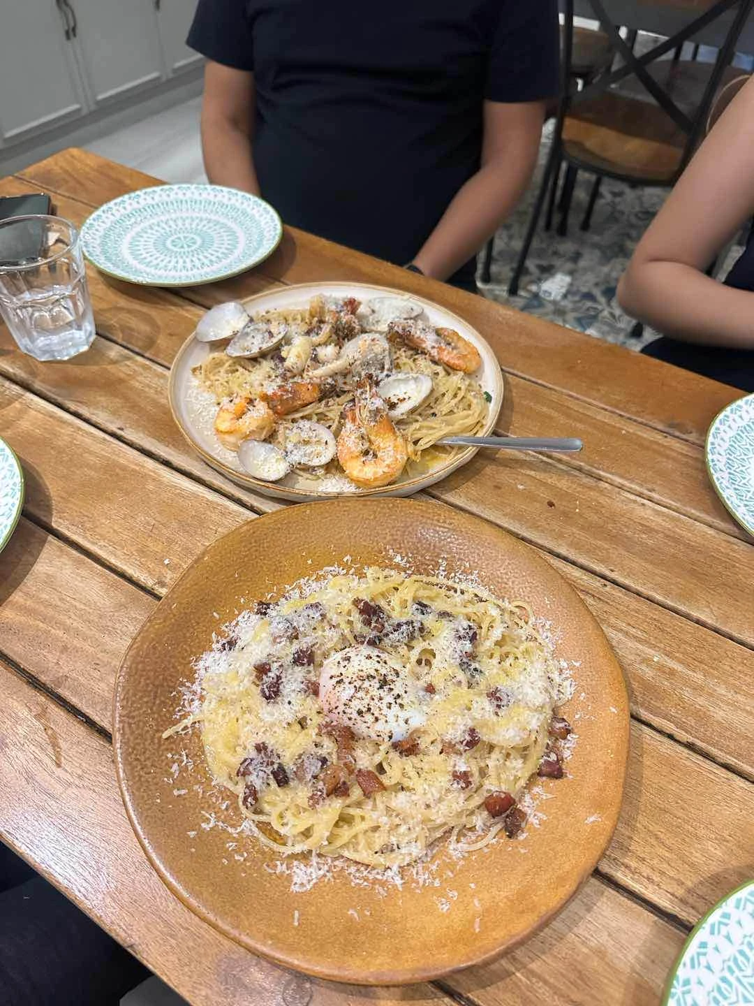 Aglio Pesca and Carbonara