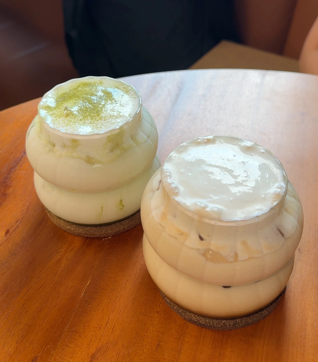 matcha latte + popcorn latte