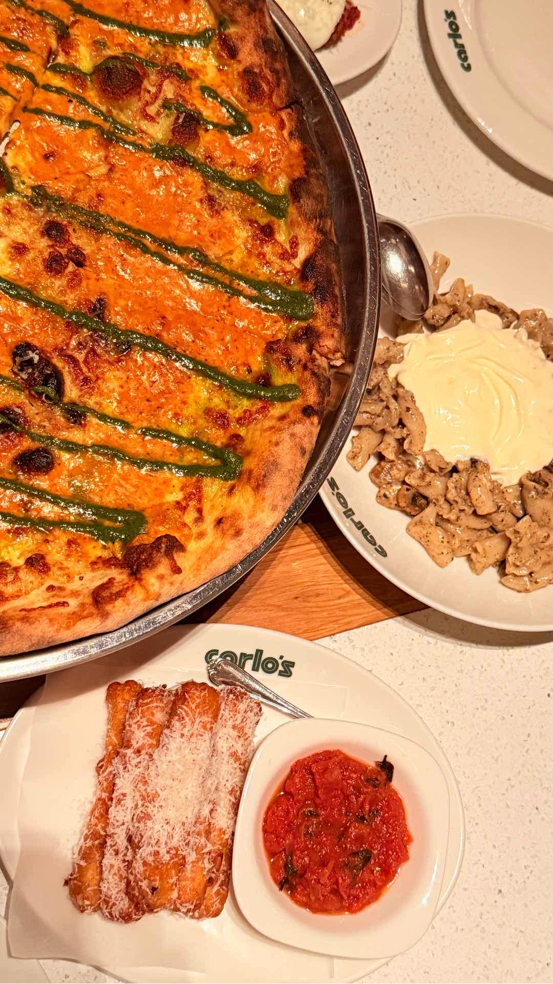 Vodka pizza truffle pasta and mozzarella stick