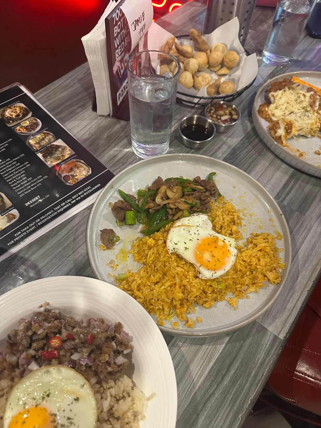 Sisig Rice, Nasi Goreng, Chicken Parmigiana