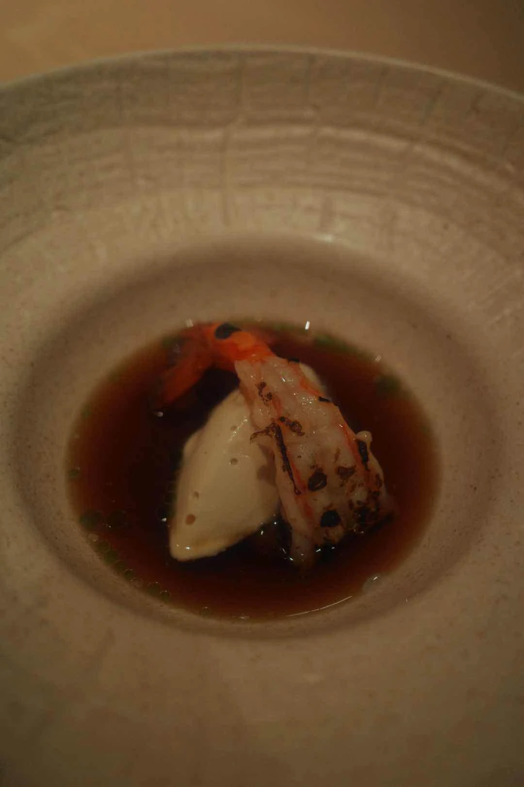 hot prawn tea with blue cheese