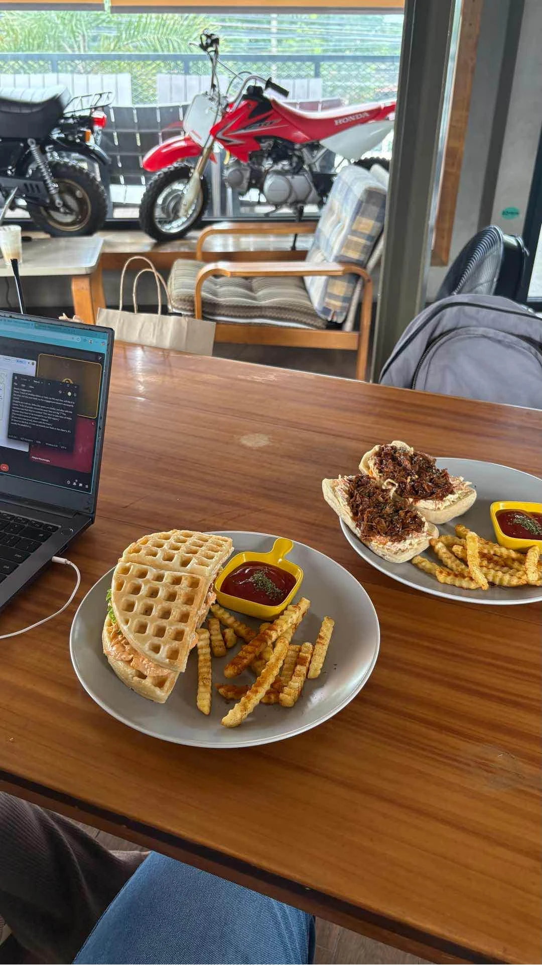 chicken & waffles sandwich and pulled pork sandwich