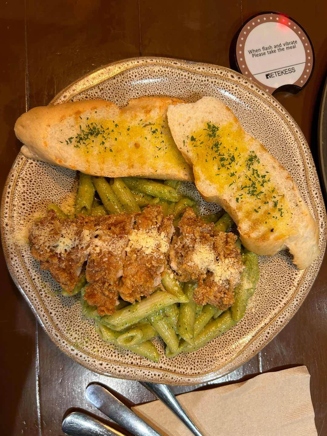 Pesto Pasta w/ Crispy Chicken Strips