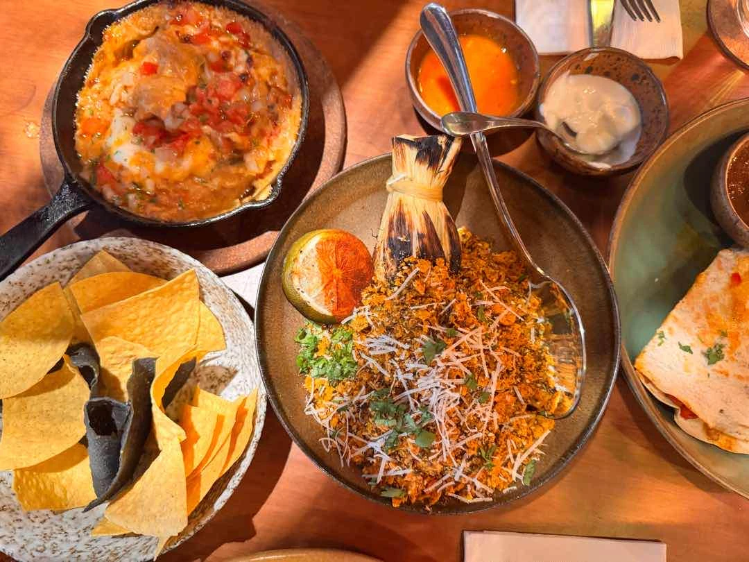 Chorizo and Queso Fundido, Quesadilla, Elote