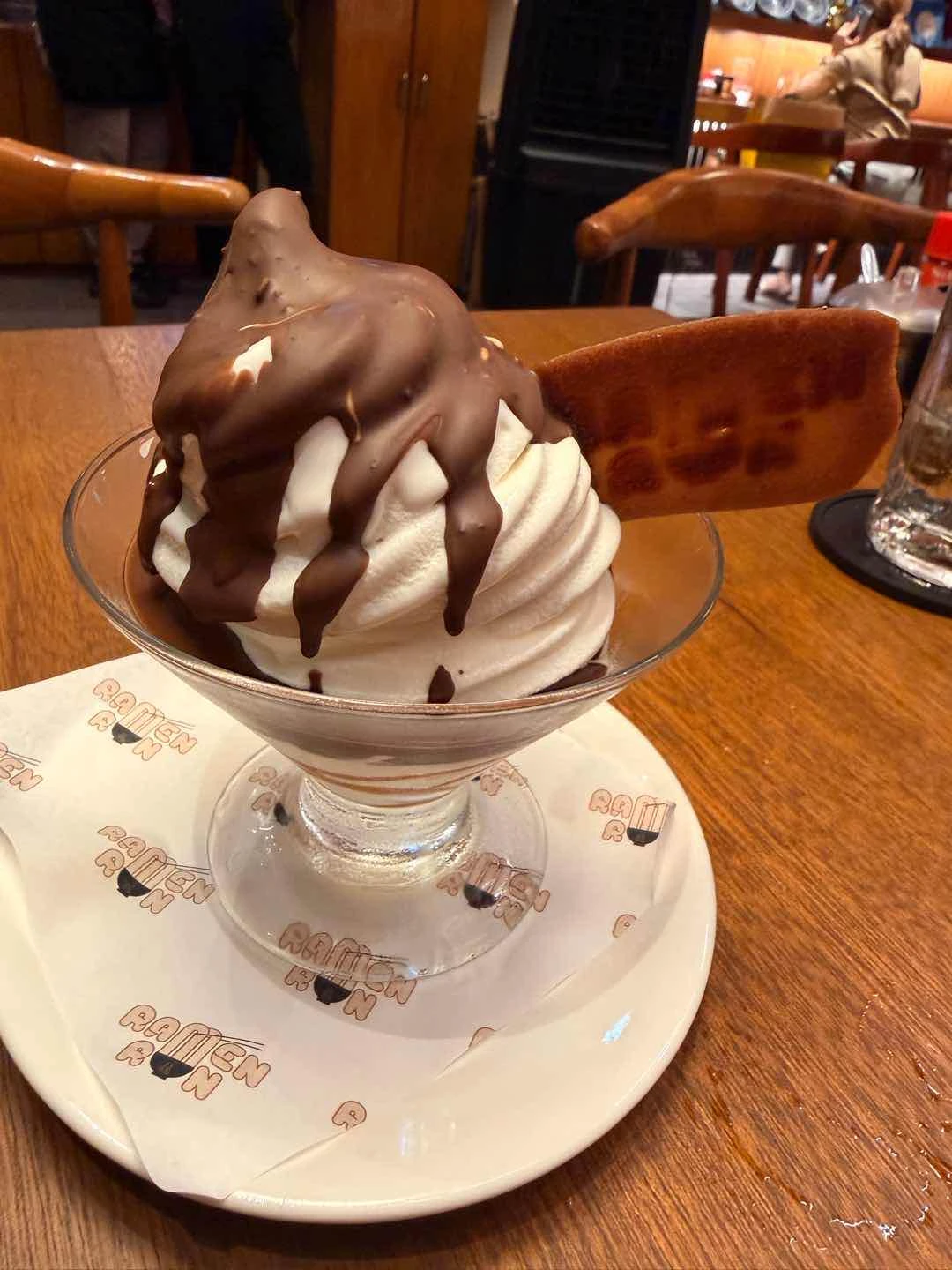 milky choco-caramel sundae of Ramen Ron Rockwell