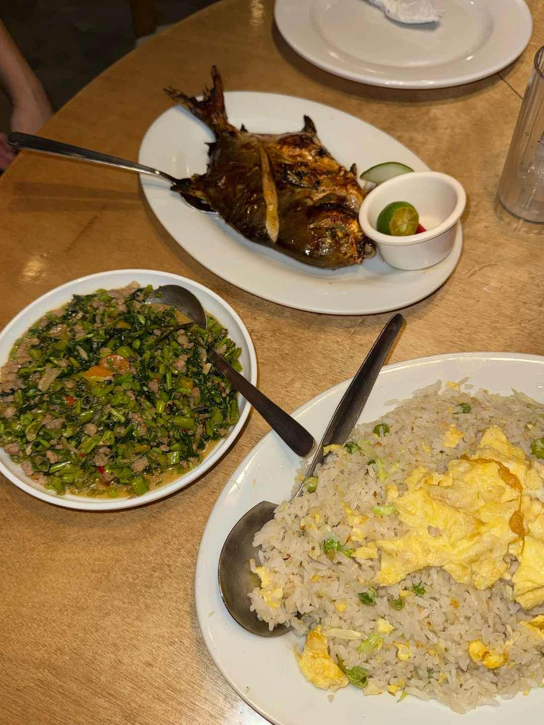 Daing fried rice, Gising-gising, and Grilled Pompano