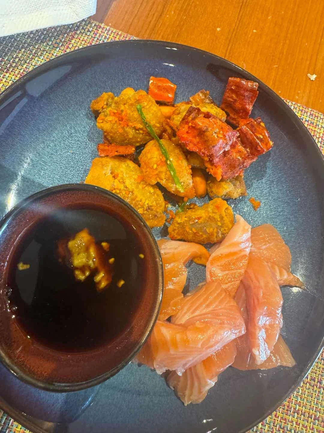 Salmon, pork
