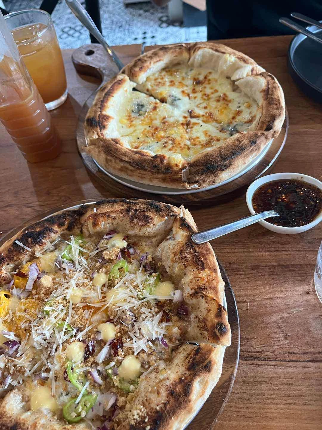 sisig, and five cheese pizza