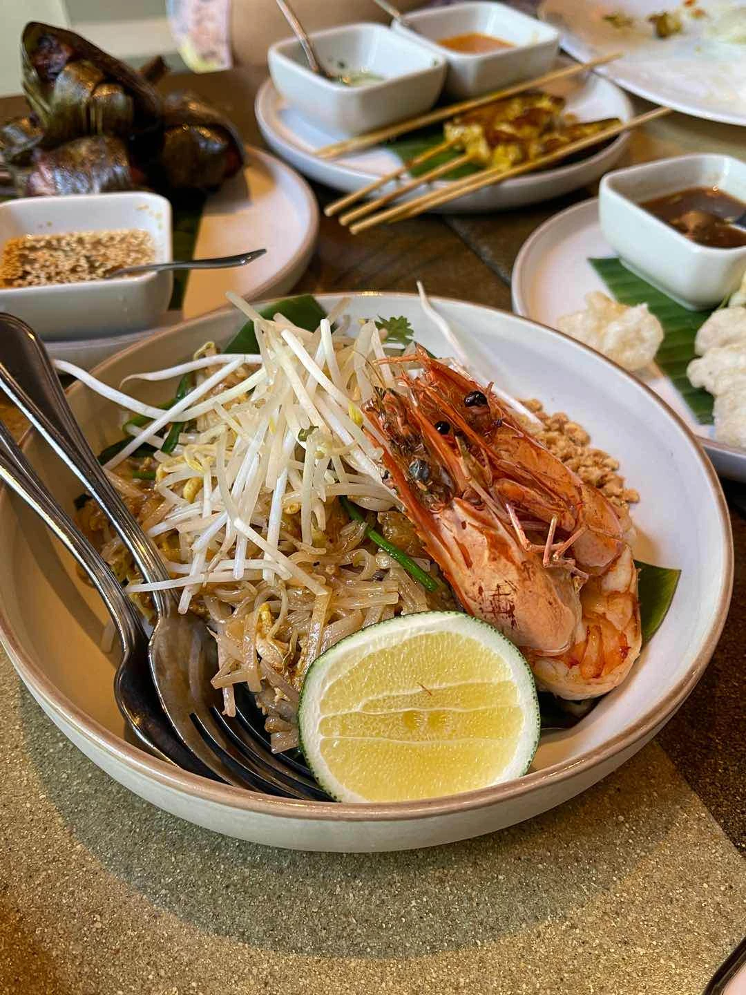 pad thai, chicken satay, and squid of People's Palace