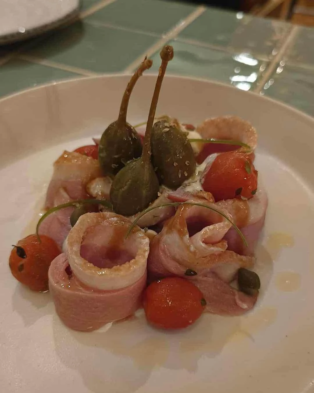 Smoked duck breast with capers and tuna mayonnaise