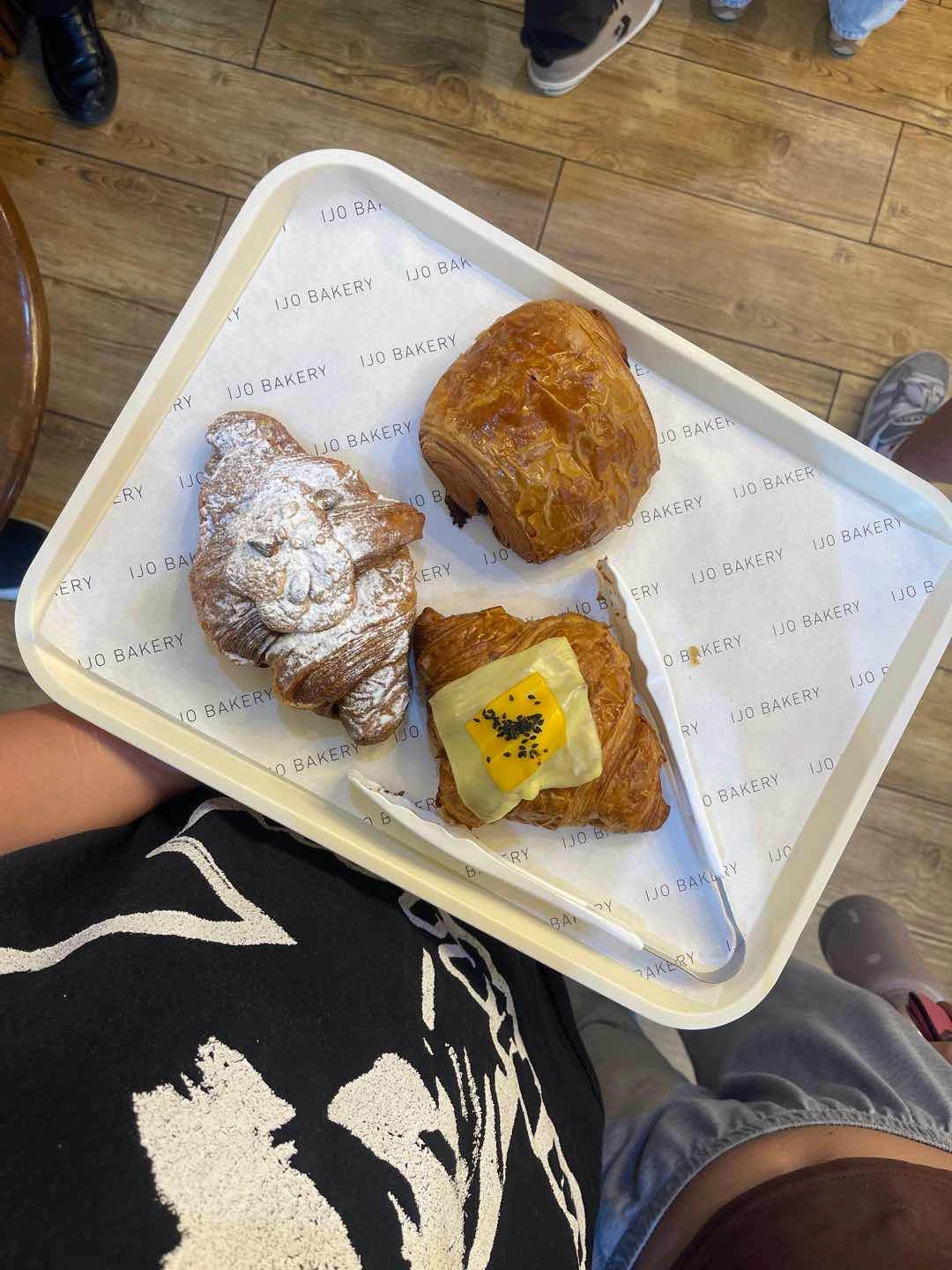 pain au choco, tuna croissant, pistachio croissant