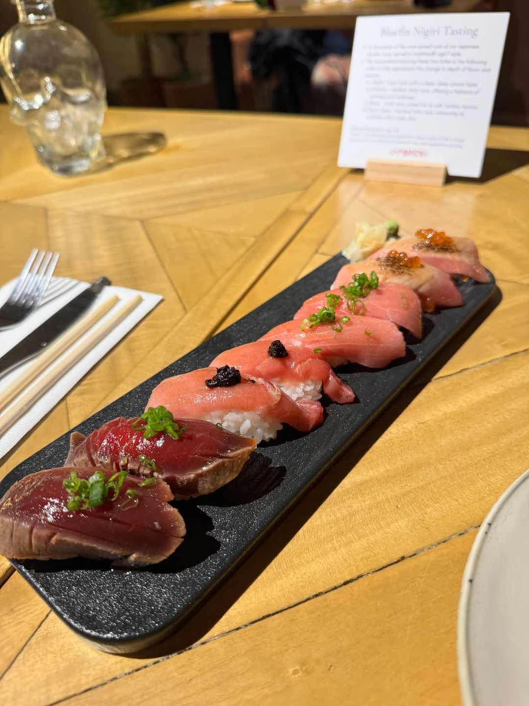 Bluefin tuna flight with otoro, chutoro