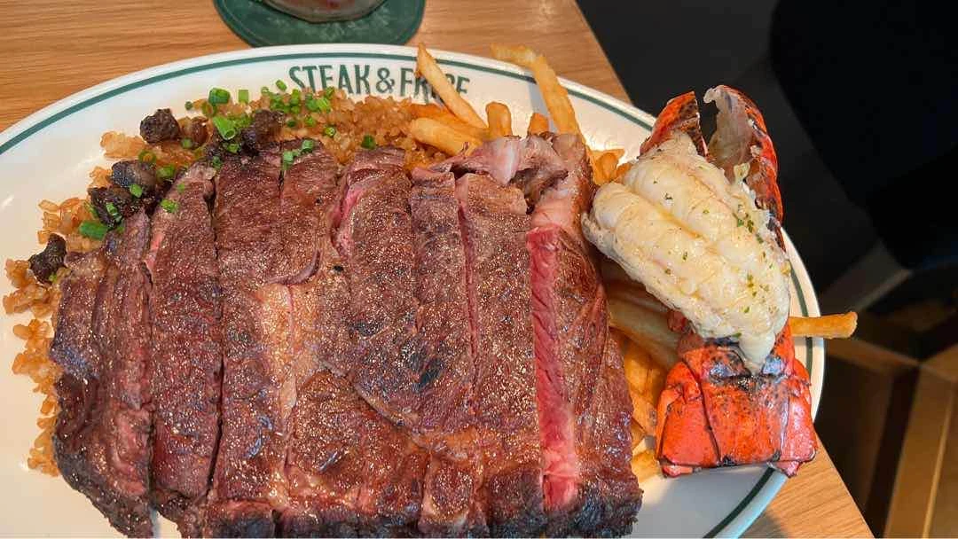 Ribeye with maine lobster tail