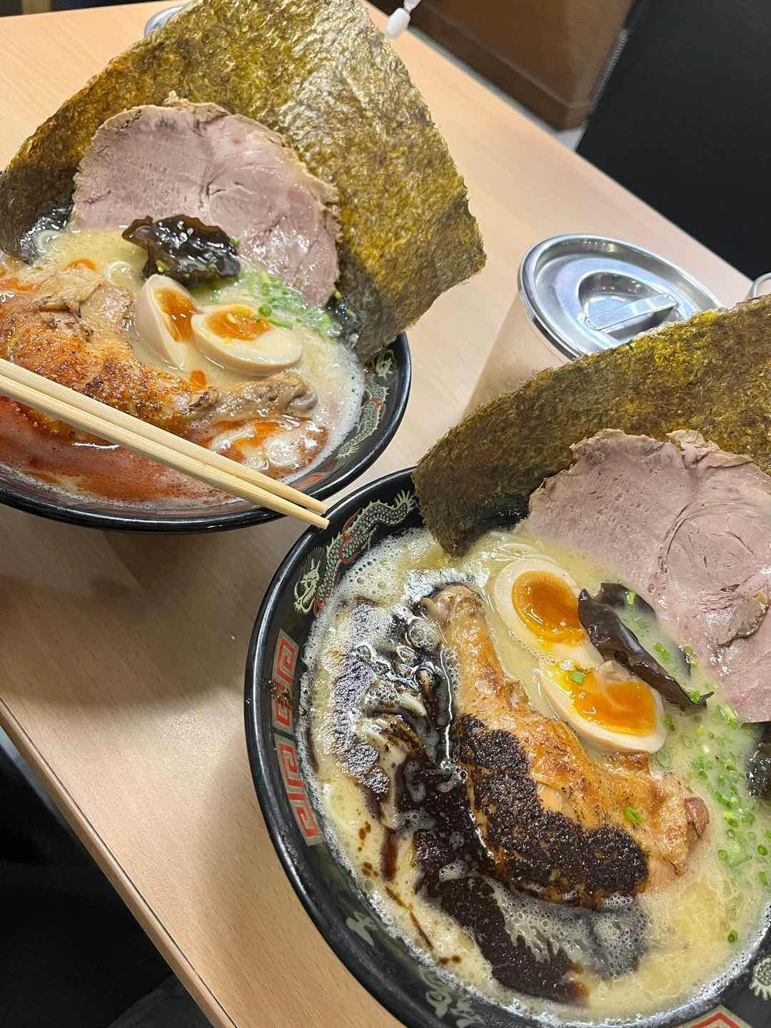 black spicy tori king ramen and red spicy tori king tamen
