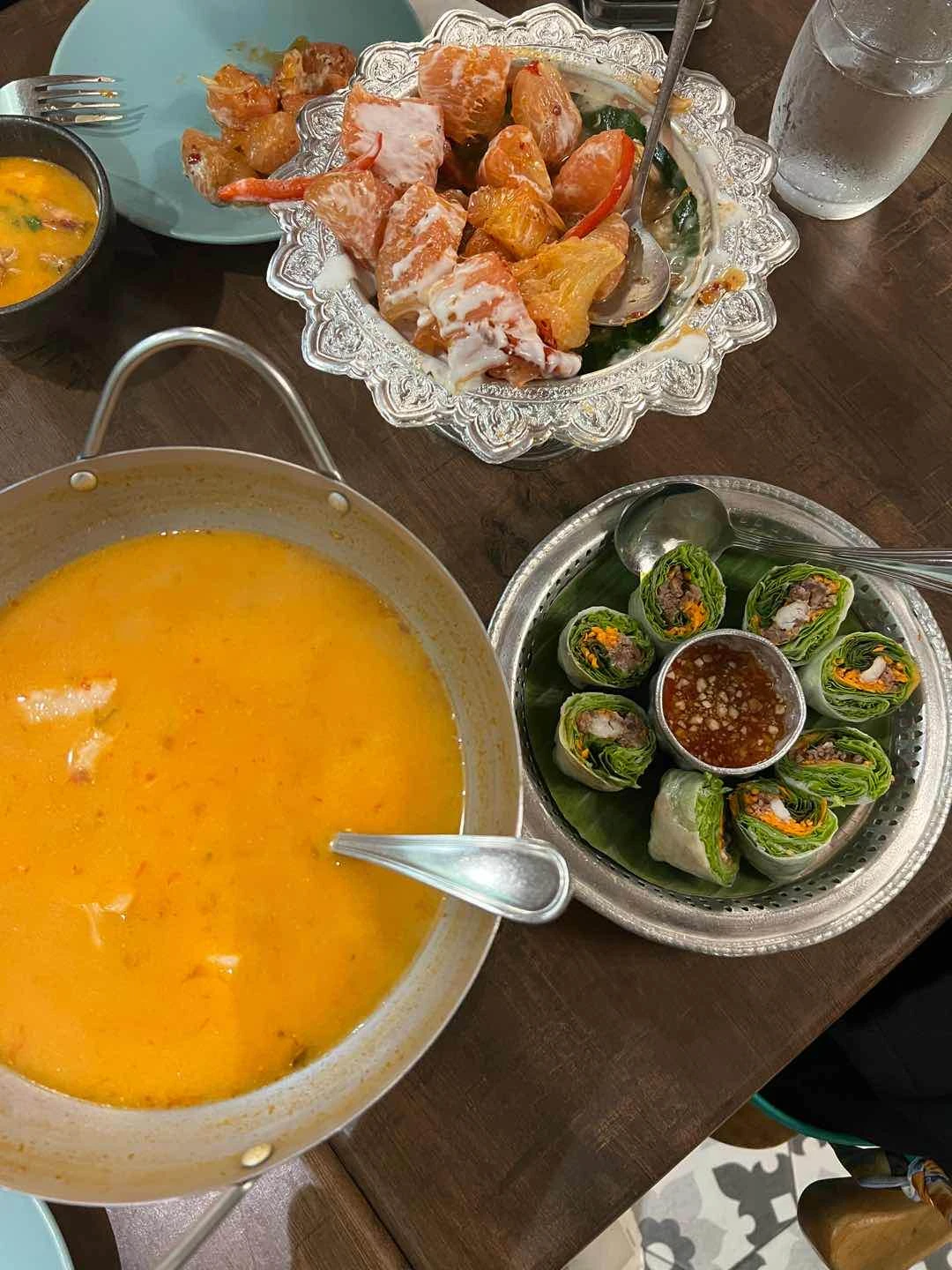 Tom yum, pomelo salad, fresh spring rolls