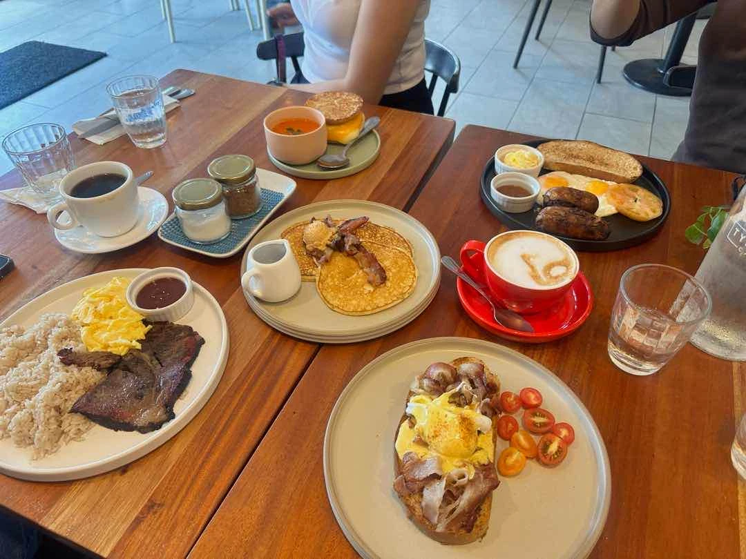 Pancake, Eggs Benny, Cappuccino, Beef Brisket