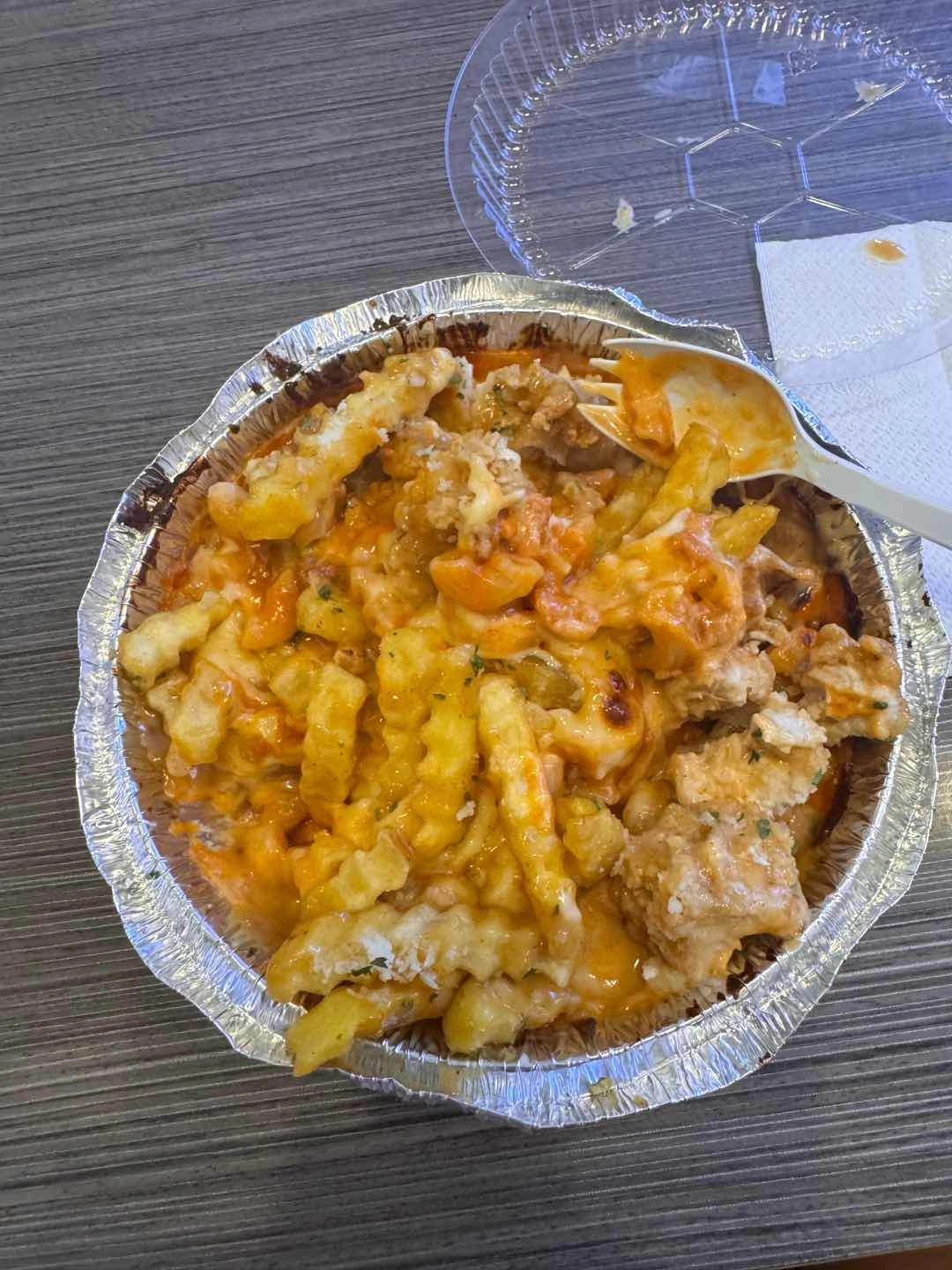 mac n cheese, fries, chix