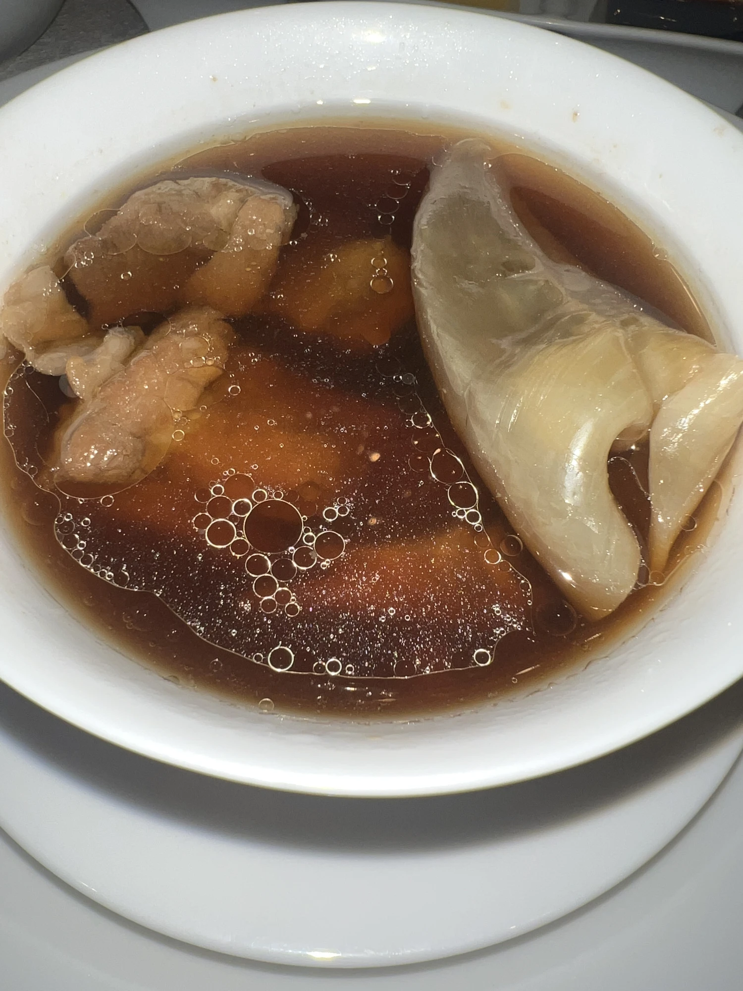 Double Boiled Pork Ribs with Fish Maw and Black Garlic Soup
