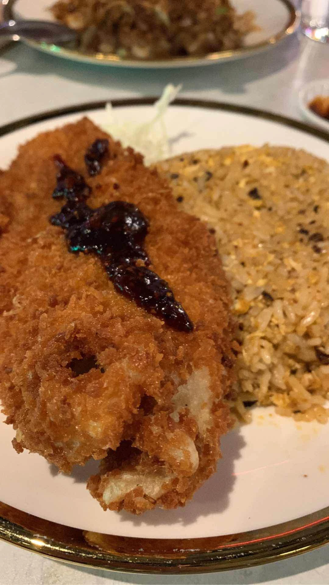 Black Monster Sauce Crispy Fish with Mala Fried Rice