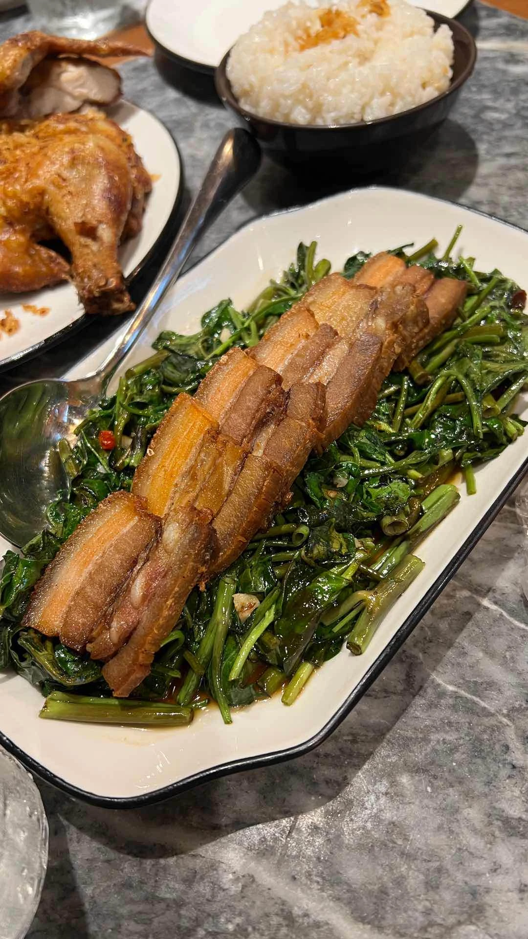 Morning Glory with Crispy Pork
