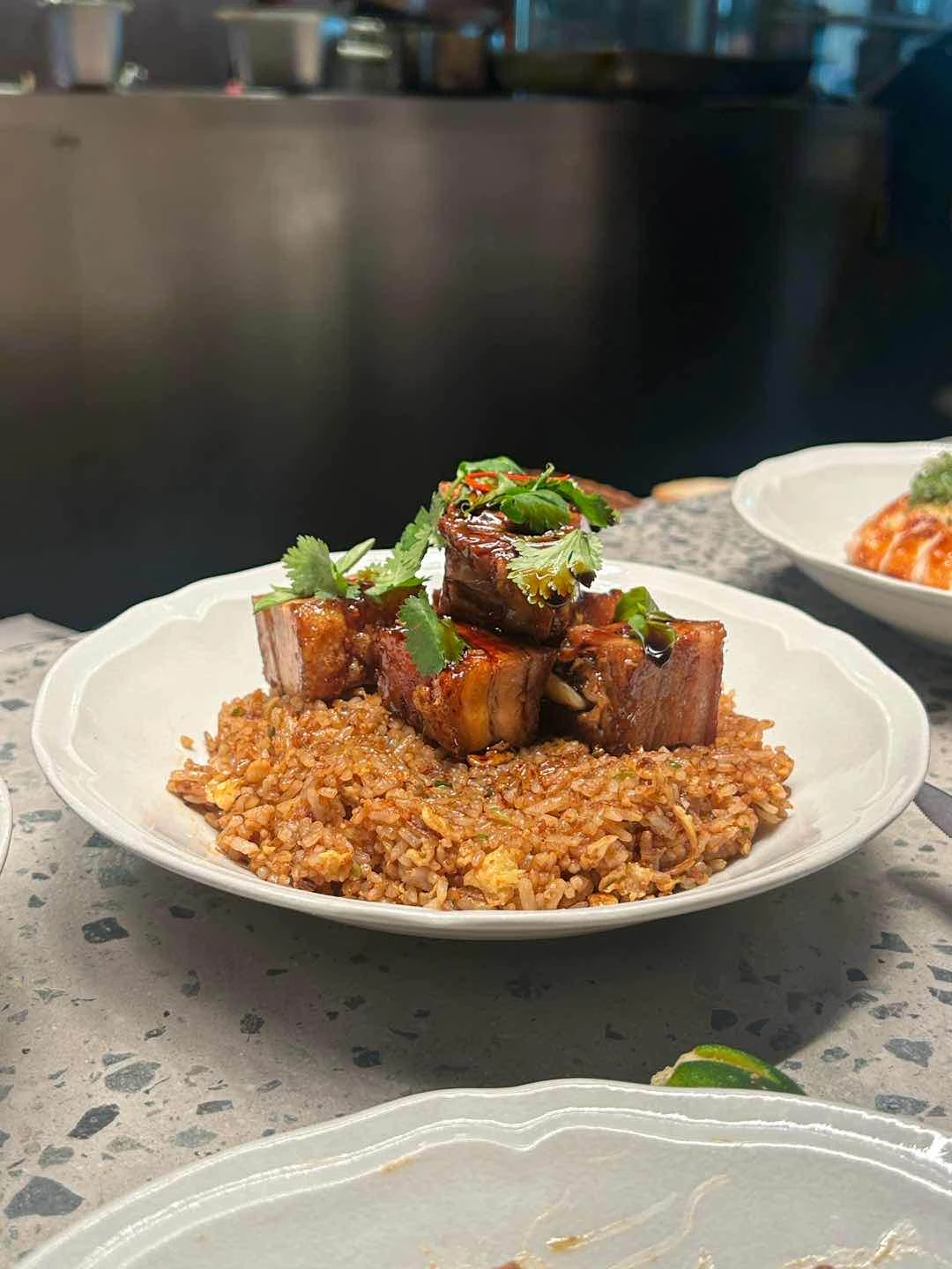 Glazed pork over fried rice of Kong Noodles