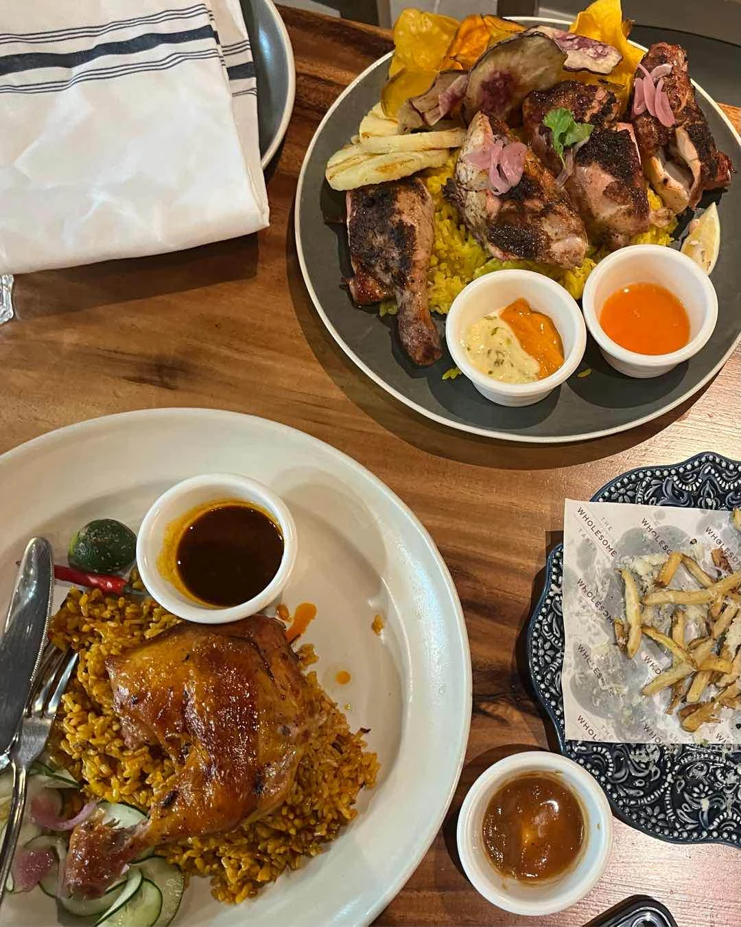 Chicken Inasal, Jerk Chicken, and Truffle Fries