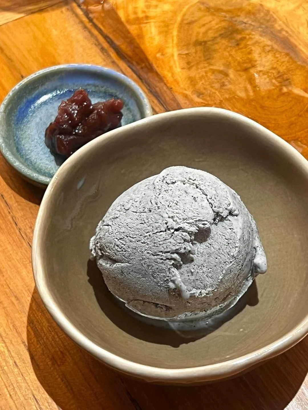 black sesame ice cream w/ red bean paste of Yugen Japanese Restaurant