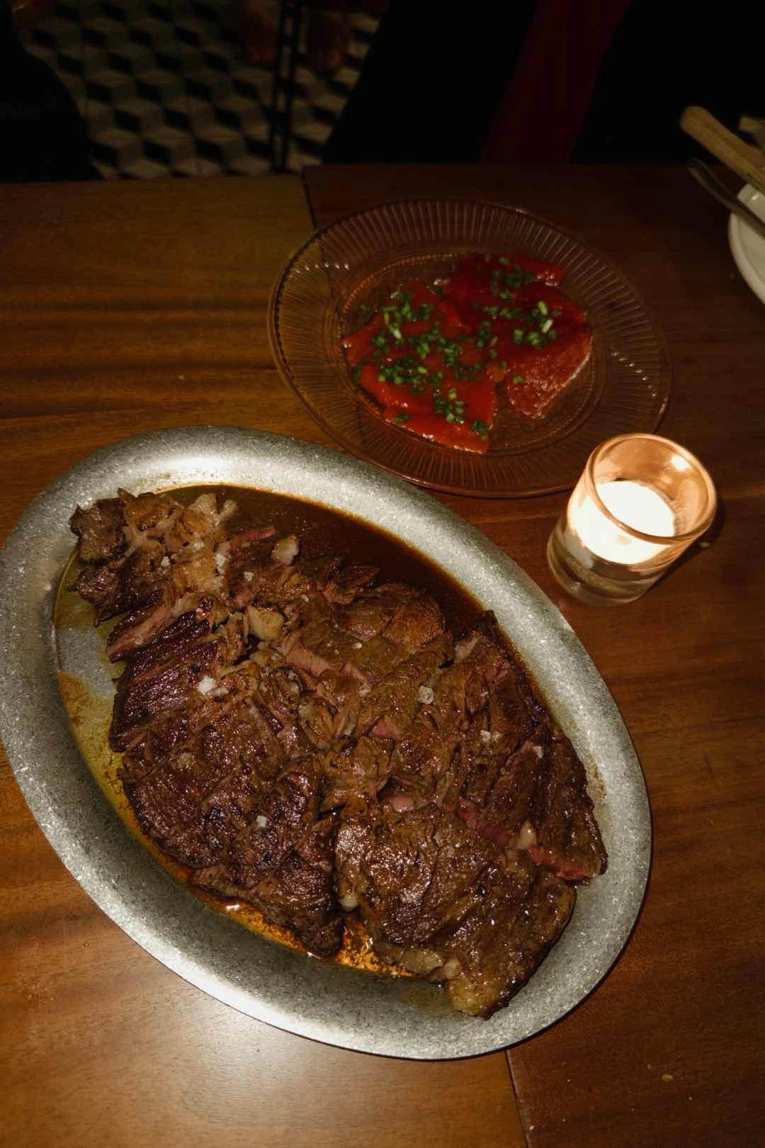 rib eye with charred peppers