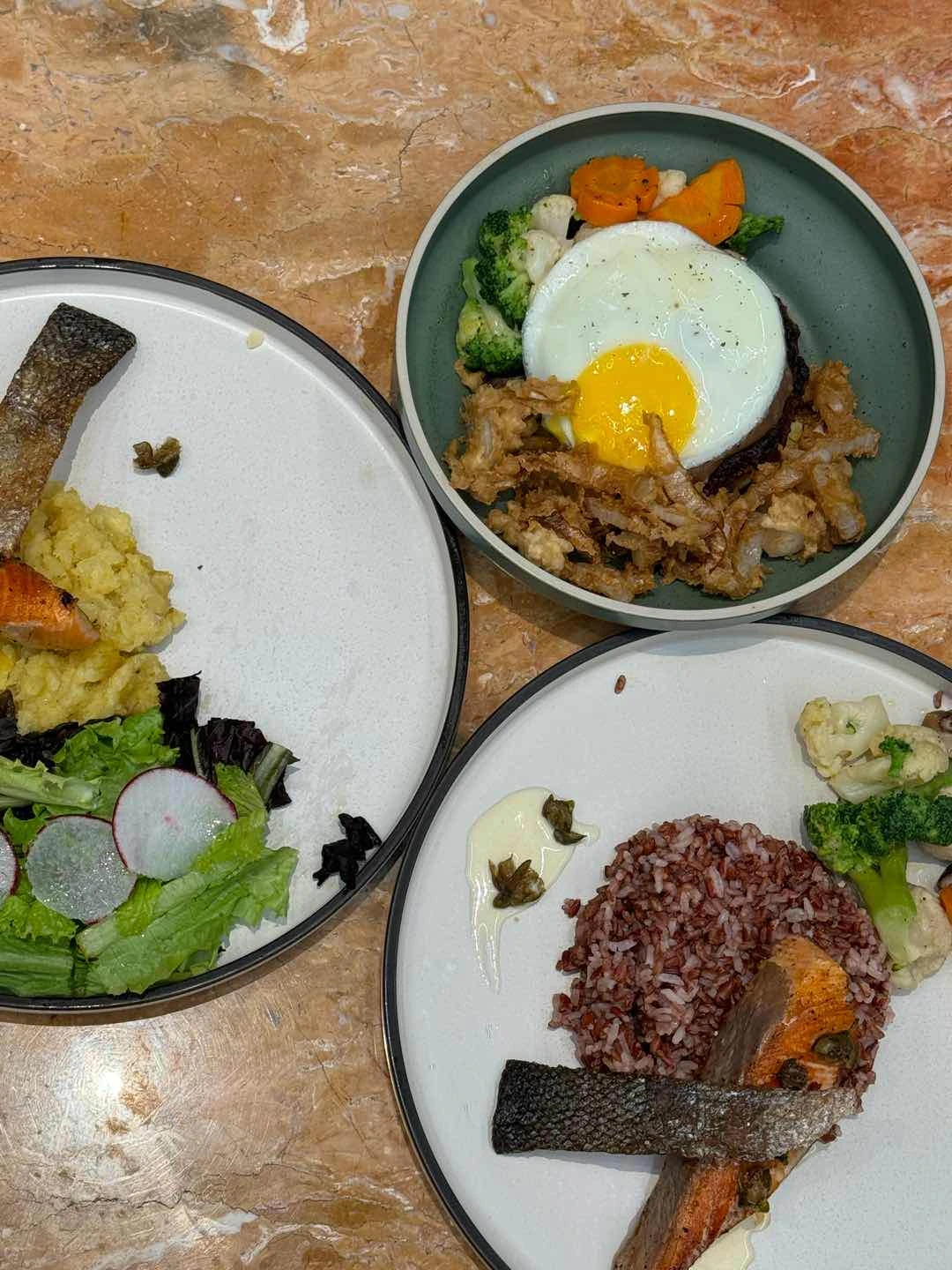salmon tamari, pacific salmon, and red wine salisbury steak