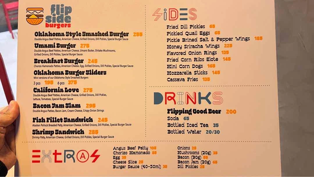 Menu of FlipSide Burgers - Alabang West Parade