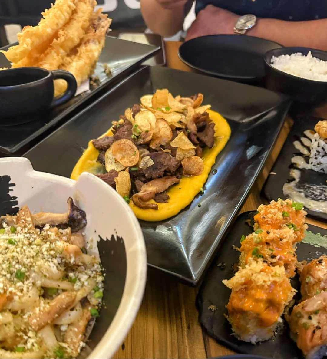 Ebi tempura, hanger steak, uni udon, crowd favorites mixer