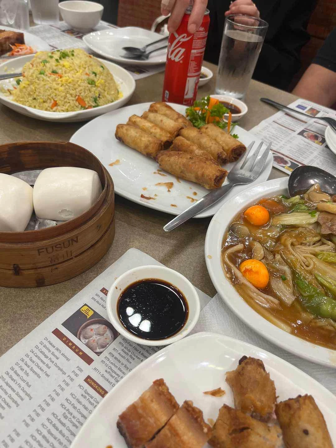 yang chow fried rice, lumpia, hua bao, pancit
