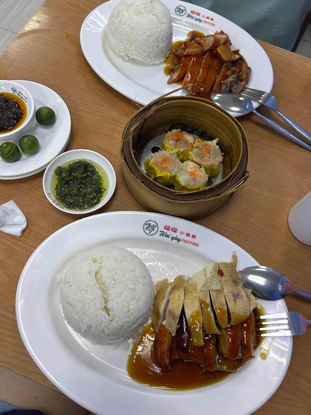 Roast duck and white chicken rice, siomai and roast duck and asado rice 