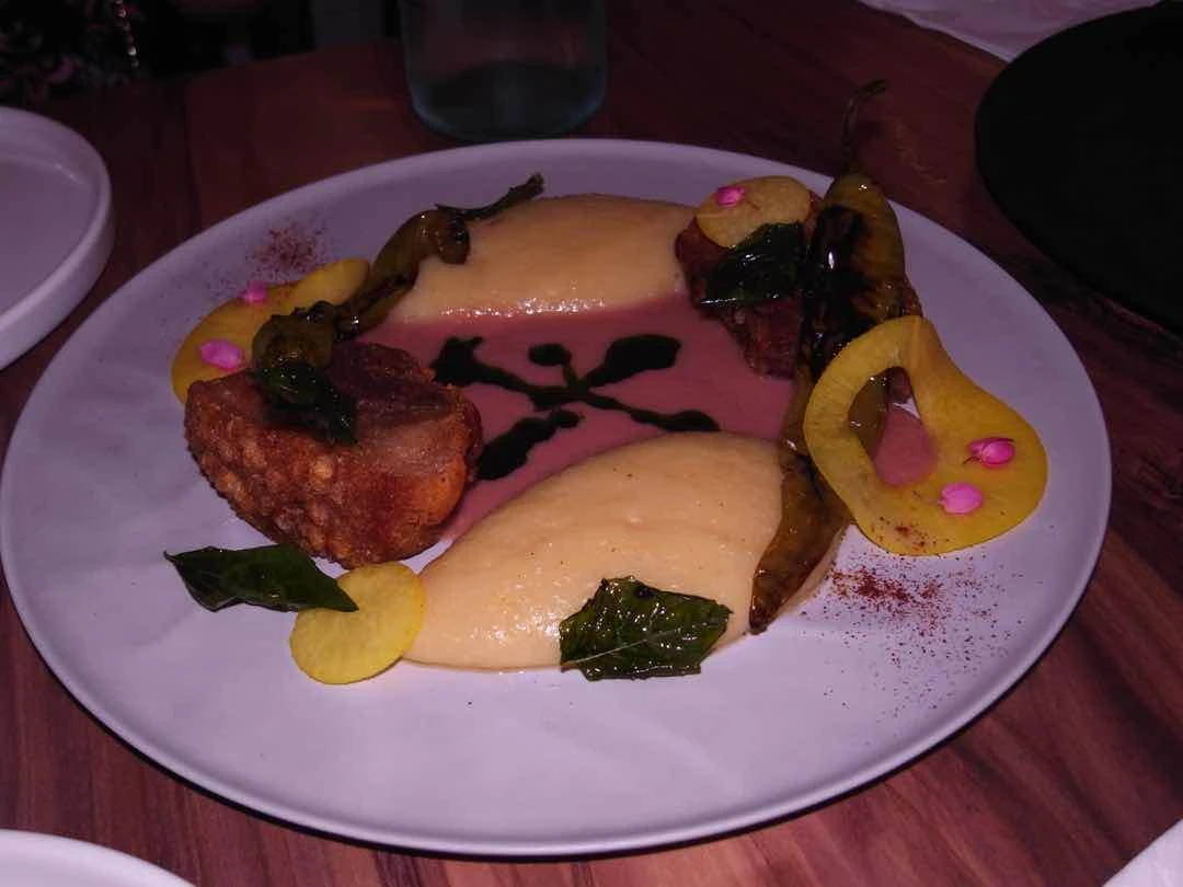 Crispy pork belly sampaloc and pink guava