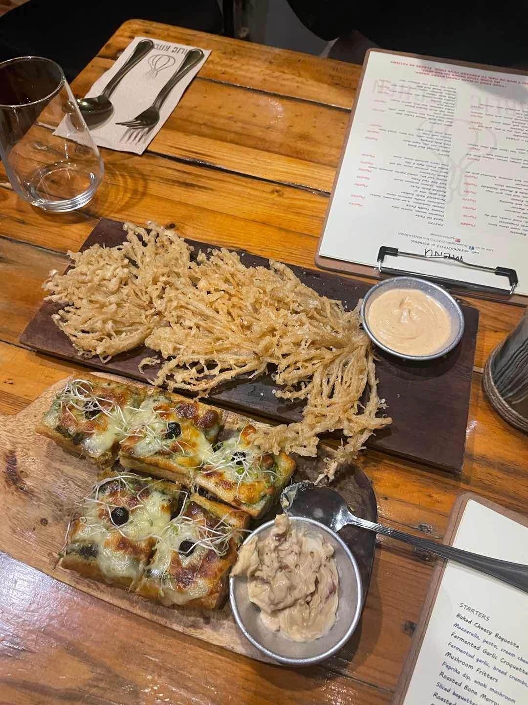 Mushroom Fritters and Baked Cheesy Baguette