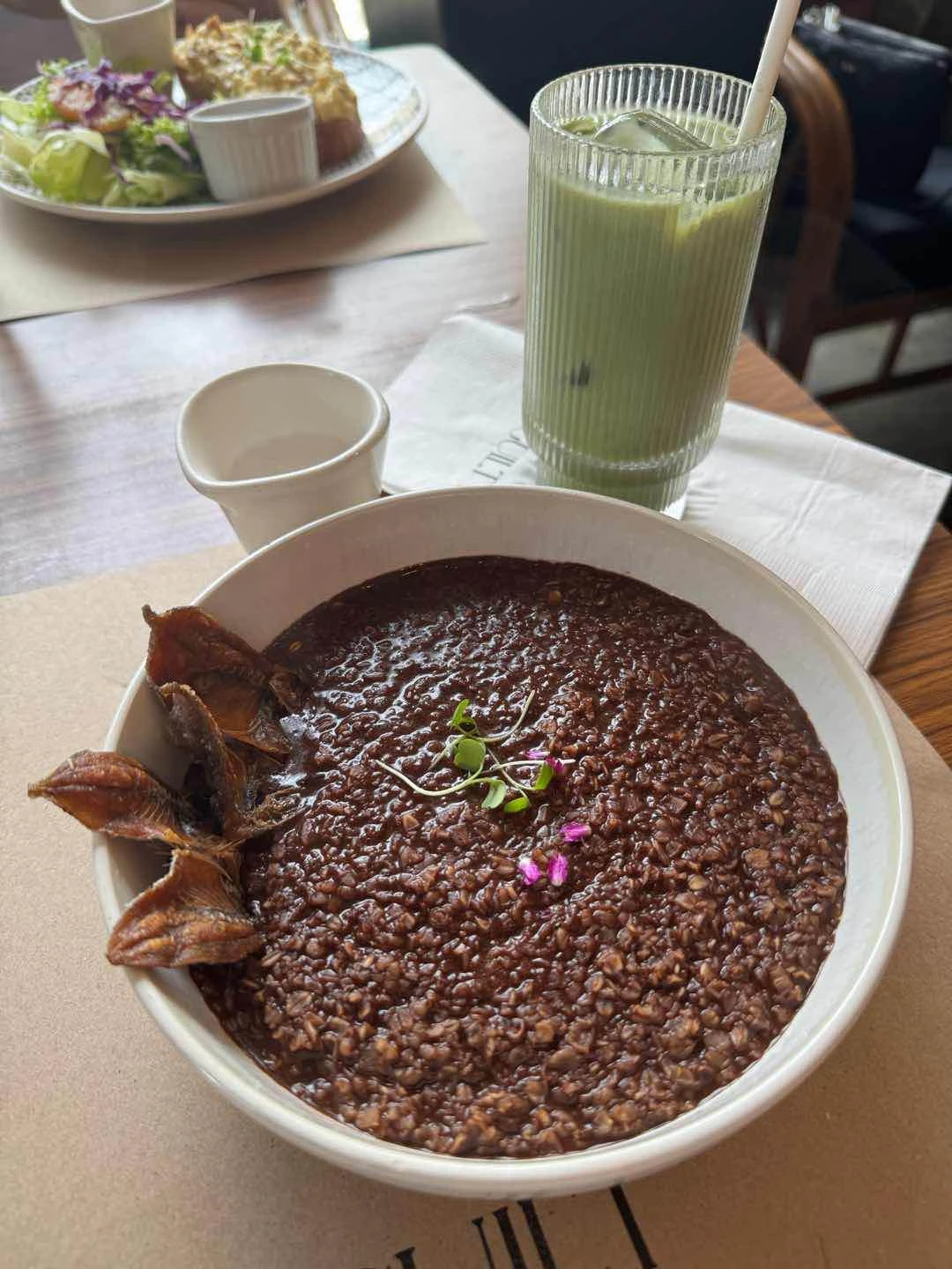 dairy free champorado + ceremonial matcha latte