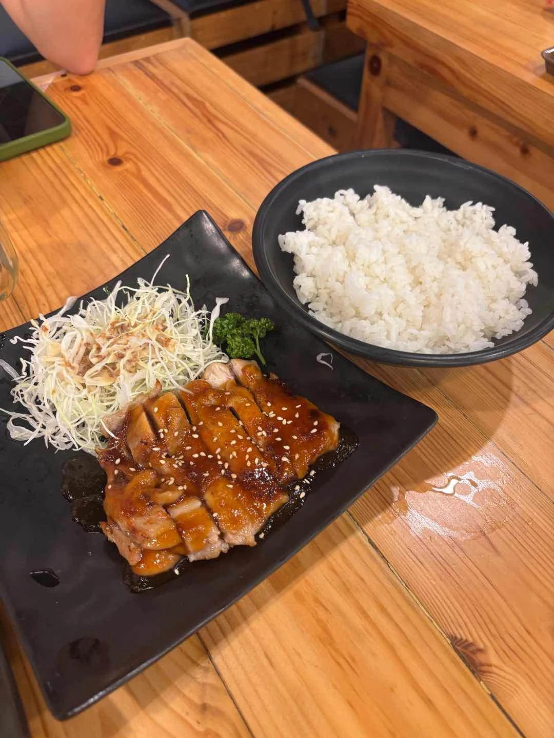Tori Teriyaki together with gohan plain rice is the best.