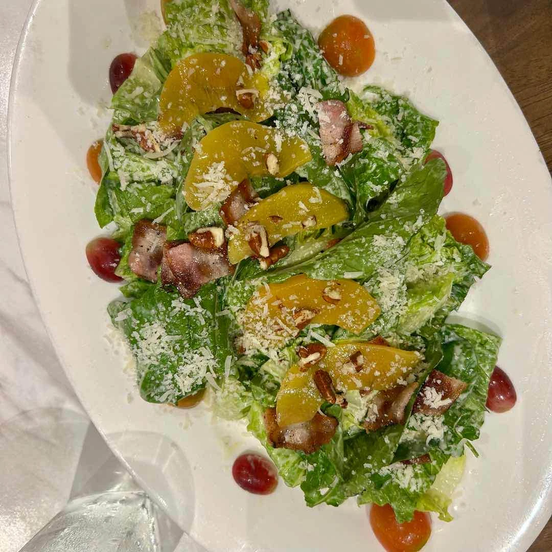 Arugula with peach and pecan