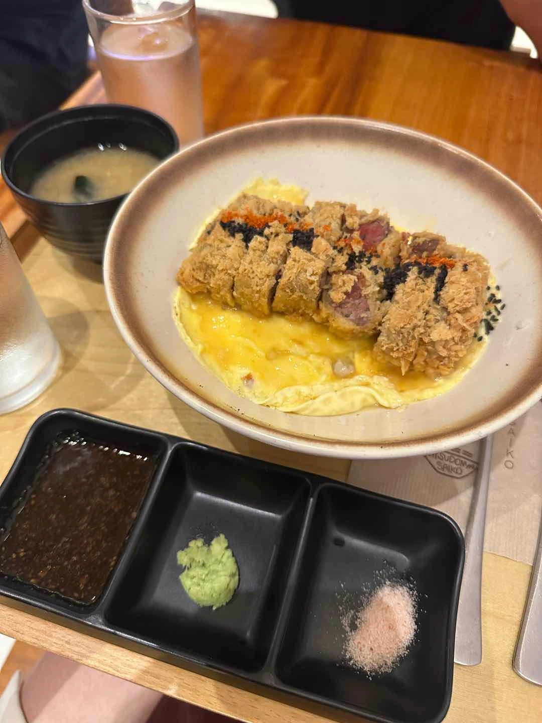 The apple sauce and wasabi was good comes with miso soup also of Katsudonya Saiko