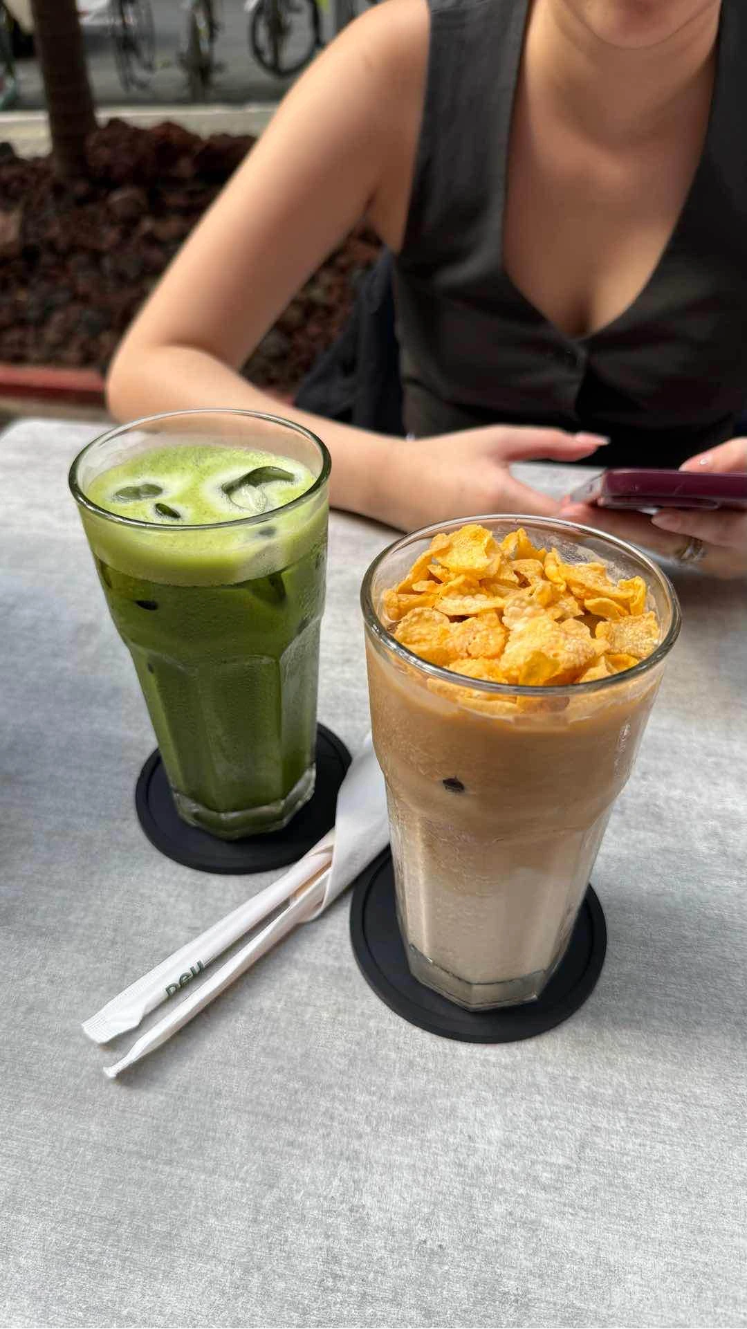 Matcha Latte with Seasalt foam & Cereal Milk Latte