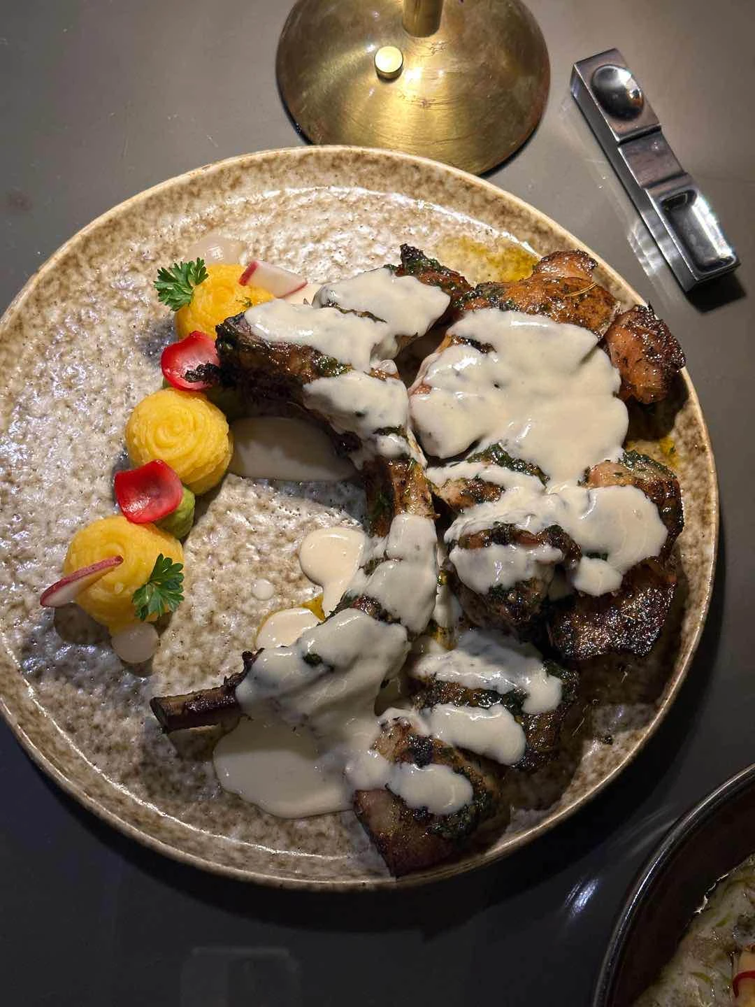 Garlic Herb Porkchop with Potato and Carrot Emulsion