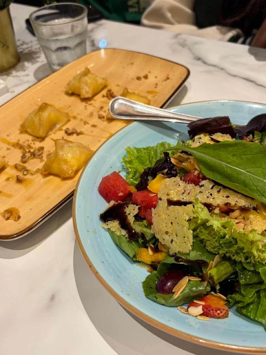 salad with cheese dumpling