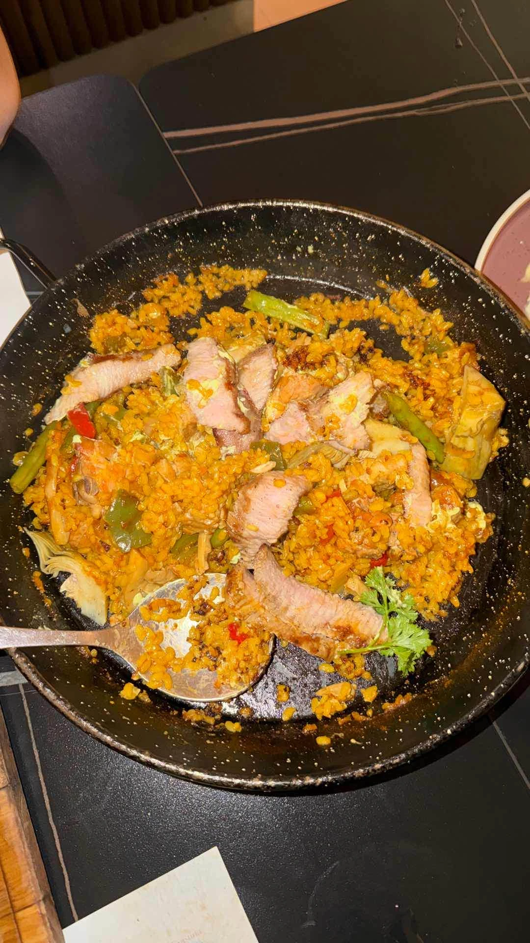 After mixing the paella