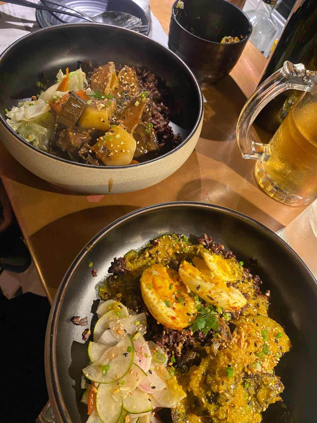 Braised short rib (left) and Rendang (right)